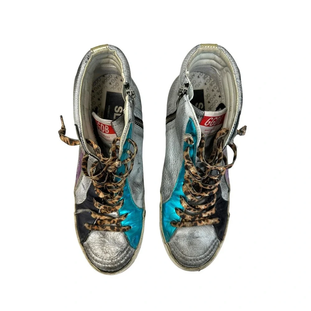Golden Goose Deluxe Brand Slide‎ Silver rainbow High Top Sneakers 40